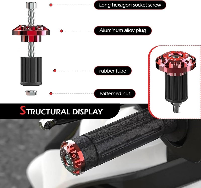 Merdege 2 PCS Motorcycle Bar End Plug, Aluminum Alloy Handlebar Grip End Caps for Electric Car Scooters, Off-Road Motorcycles (Red) - Image 3